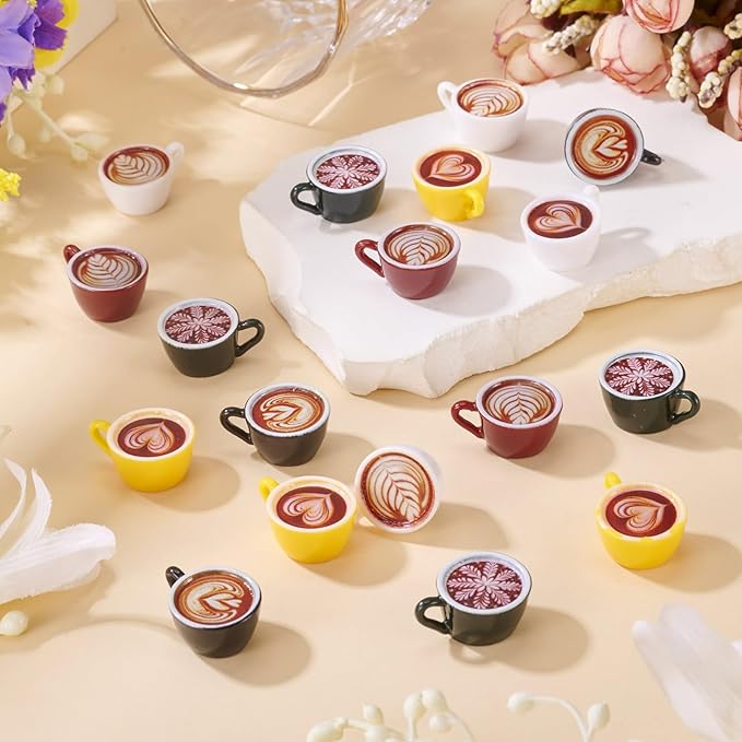 Craftdady 24pcs Coffee Cups Micro Landscape Dollhouse Miniature Coffee Cups Miniature Kitchen Set Cute Resin Tableware Drink Beverage for Micro Landscape Party Decorations 26x20 mm