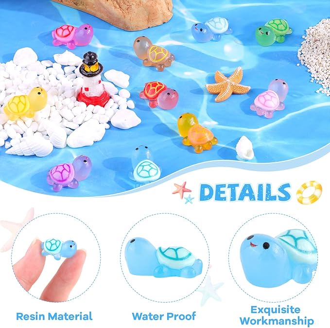 100PCS Mini Resin Animals Colorful Tiny Turtles Glow in Dark, Miniature Figures to Hide, Little Animal Small Figurines for Topper Desk Garden Dollhouse Landscape Aquarium Ornaments Crafts & Decor