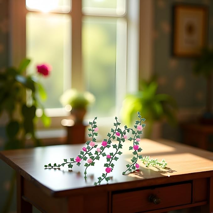 Mini Simulation Flower Strips and Vines Micro Landscape, 1:12 Miniature Model Mini Garden Scene Props Decoration, Dollhouse Décor（5.12in）