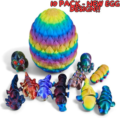 10 Pack Mystery Mini Animal Packs - 3D Printed Animals Articulating Figurines - Unique and Fun Designs Includes Mystery Egg - Stress Relief (Mystery Gemstone 10)