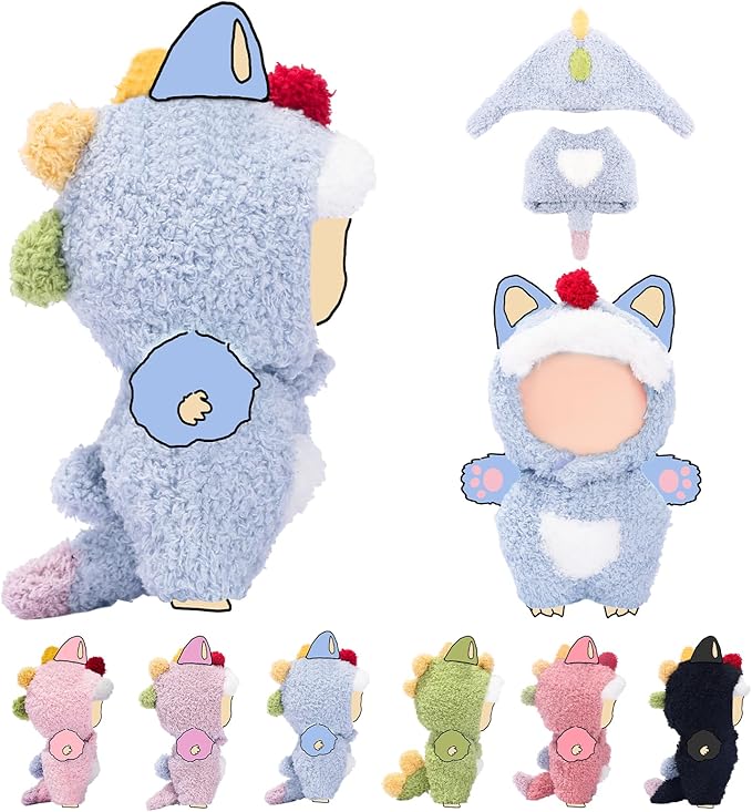 17cm (6.7inch) Doll Clothes, Outfits for Clothes Set, Dino Dolls Keychain Accessories, Faking Animal Style Outfit Jumpsuit Dinosaur Costume for Dolls (Light Blue) (Doll Not Included)