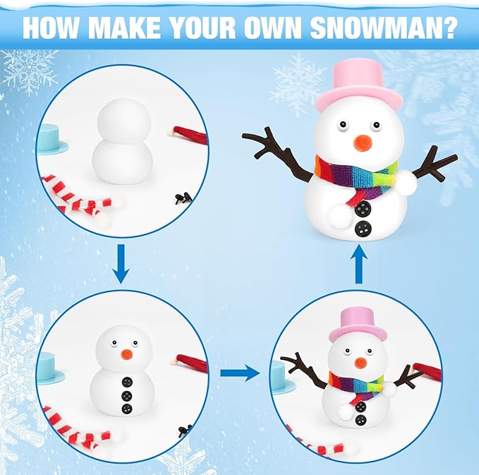QIYVLOS Build A Snowman Kit, 6 Pack Christmas Snowman Crafts for Kids, Modeling Clay Creative Gift Build a Snowman Kit Snow Toy 105Pcs Party Activity Supplies