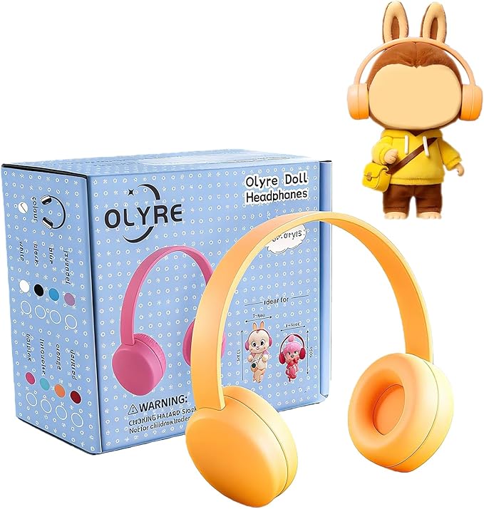 Olyre Doll Headphones for Dolls, Fits 17cm(6.69") Height Trendy Dolls or 1/6 BJDs, Miniature Headset Costume/Clothing Accessory (Doll Not Included) (Orange)