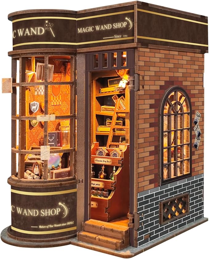 CUTEROOM Book Nook Kit for Adults, 3D Wooden Puzzle DIY Miniature Dollhouse Booknook Kit, Tiny House Building Kit with LED Light for Bookshelf Insert Decor- Magic Wand