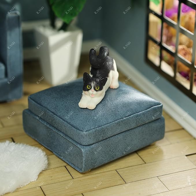 iLAND Dollhouse Furniture Miniature Sectional Couch Set for Doll House Décor Fit 1/12 Scale Accessories, Modern Blue Faux Leather Sofa Timeless & Classic