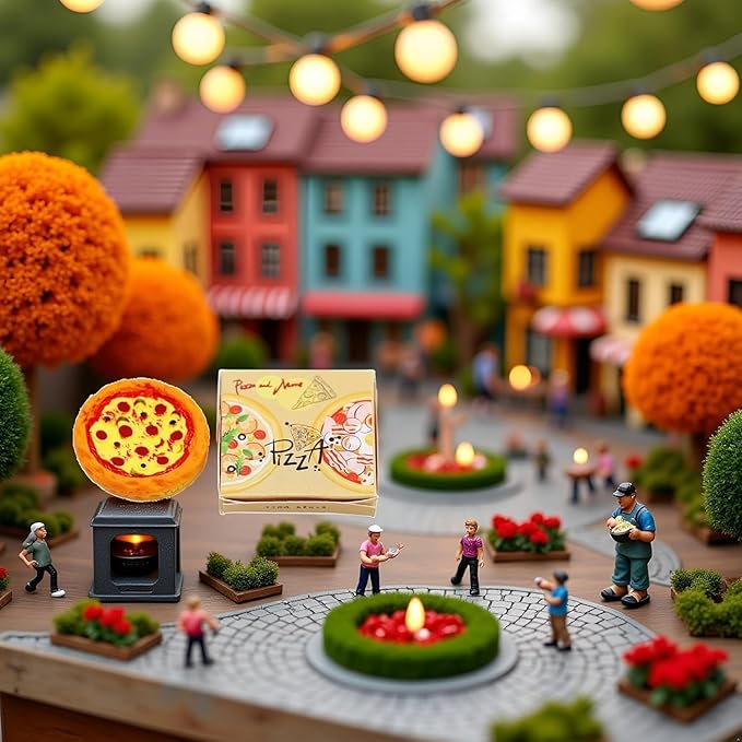 2 Set Miniature Pizza Box, 1:6 & 1:12 Scale Realistic Dollhouse Food Model Set, Yellow Resin Doll House Furniture Supplies for Pretend Play Kitchen