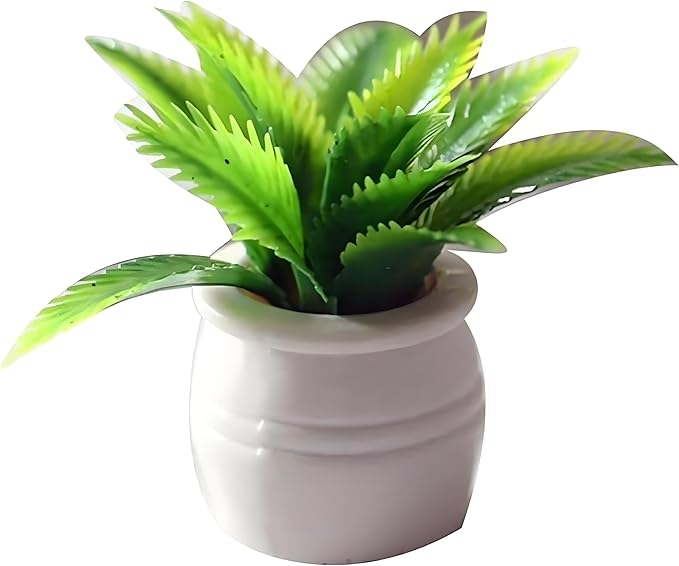 1:12 Scale Mini Potted Plants - Resin Botanical Decor for Dollhouse Kitchens and Living Rooms, Evergreen DIY Craft Accessories with Lifelike Foliage