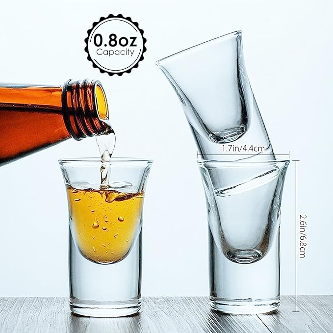 Goldmeet 6-Pack Mini Shot Glasses 0.8oz [24ml] - Heavy Base Clear Whiskey Glasses, Dishwasher Safe Glass Cups for Party/Bar/Housewarming Gift