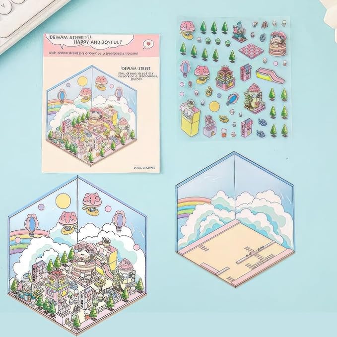 DIY 3D Sticker Scenes Kit - 5 Sets Creative Mini Shop, Cafe & Animal Themes | Make Your Own Cute Cartoon Stickers for Teens, Adults & Kids | Stress Relief Craft Activity for Home Decor & Relaxation
