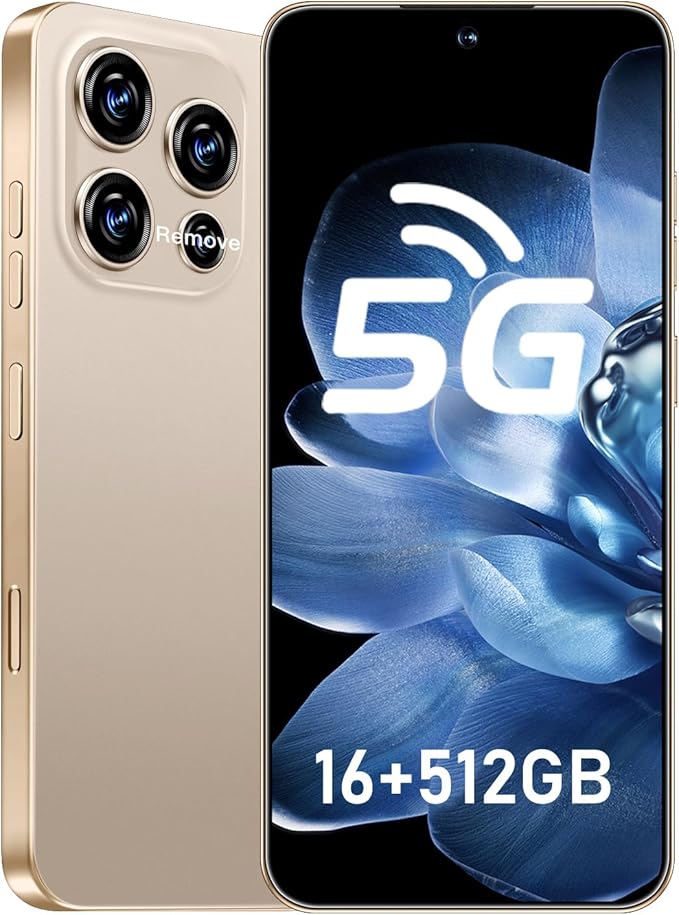 JQAKP 16PROMA X 5G Phone,Smartphone Unlocked Cell Phone 16GB+512GB/6.99“ HD Screen Display/68MP+108MP Camera/7000 mAh, Dual SIM Card/Face Unlock/Fingerprint Button Unlock (Desert Titanium)