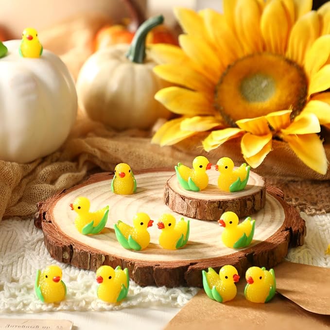 Seenelling 100 Pcs Summer Mini Resin Corn Ducks Corn Duck Figurines for Miniature Landscape Garden Accessories Summer Holiday Decoration