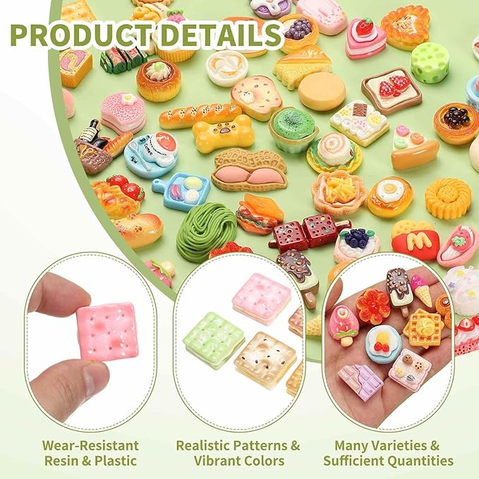 Dollhouse Miniature Food, Cute Mixed Square Cookies Figures Toys Mini Resin Foods Trinkets for Pretend Play Kitchen Cooking Game & Doll House Decor (Mixing Colors, 20pcs)