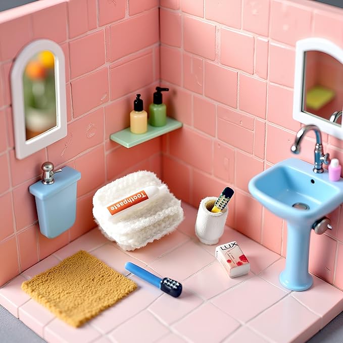 6Pcs/Set Dollhouse Miniature, Washing Supplies Miniature Creative Simulation, Plastic Dollhouse Toothpaste Toothbrush Model for Entertainment Dollhouse Accessories