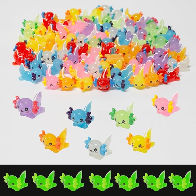 40 Pcs Luminous Mini Resin Axolotl Tiny Animals Miniature Axolotl Figures Glow in The Dark for DIY Garden Dollhouse Axolotl Figurines Accessories Micro Landscape Aquarium Party Decor