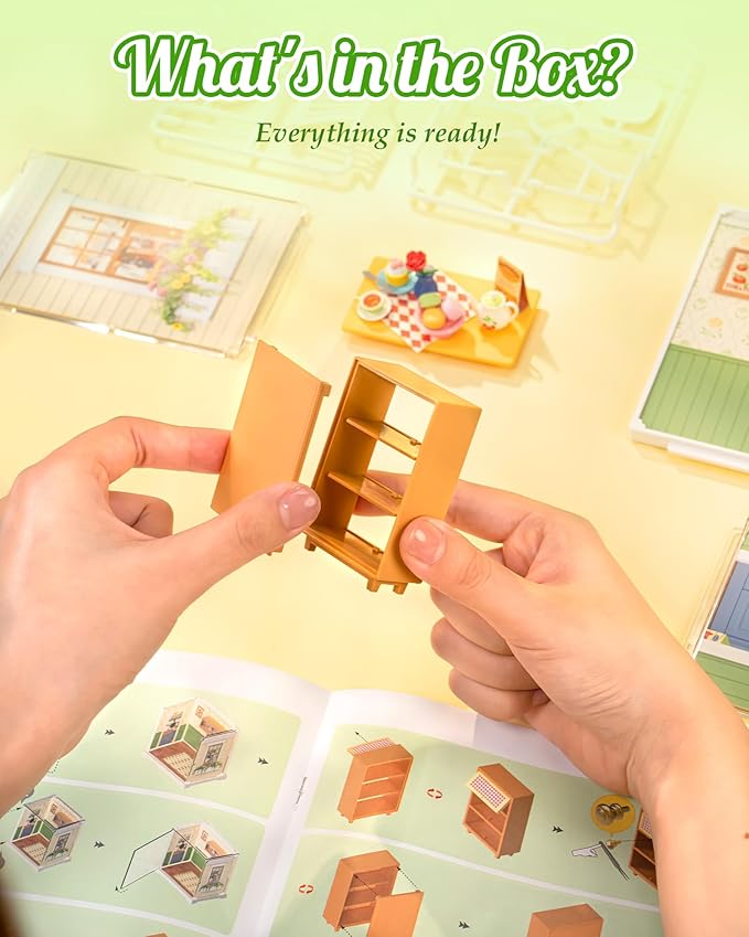 ROBOTIME Super Creator Kits, Miniature House Kit, DIY Plastic House Building Toy Set, Tiny Dining Making Kit Model Craft Hobby Unique Gift (Floral Dining Room)