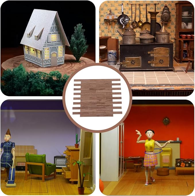 Totority Miniature Dollhouse Flooring 40 Pieces Faux Wood Grain Floorboards 3.93X0.59 Inch Mini House Accessories for 1 12 Scale Model Room Decoration and Kids Bedroom Accessories