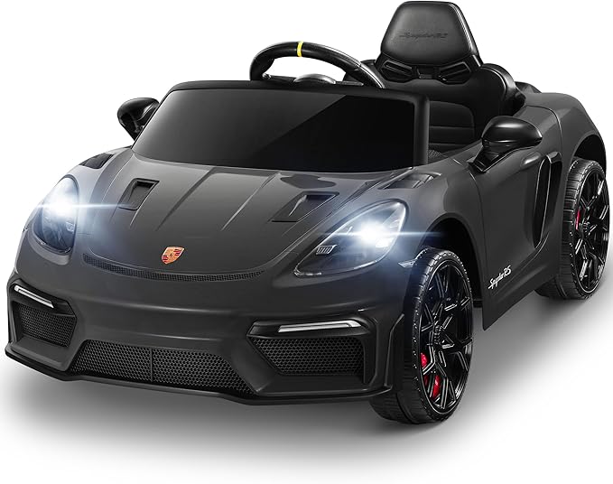 ENYOPRO Licensed Porsche 718 Spyder RS Ride-On Electric Car for Kids with Remote Control, 12v Ride On Toys for Toddlers, Electric Power Vehicle w/Trailer Wheels, Bluetooth/USB/AUX, LED Lights, Black