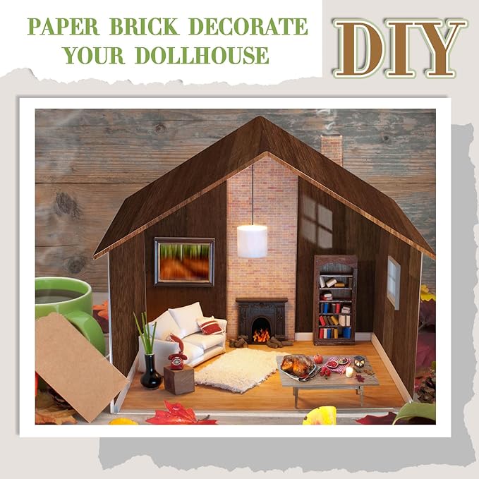 Flutesan 24 Pcs Miniature Dollhouse Wallpaper and Flooring Peel and Stick Mini DIY Self Adhesive Dollhouse Accessories 8.27 x 11.69 Inch (Elegant Style)