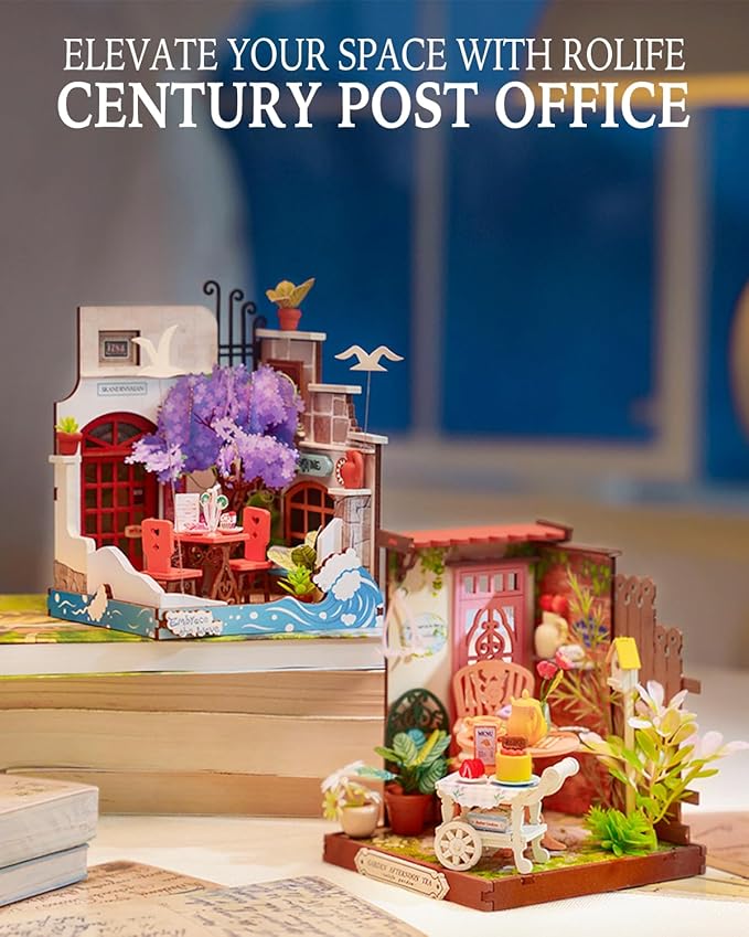 Rolife DIY Mini Building House Miniature Kit-Fancy Tea Yard, Miniature Lifestyle Mini Bookshelf Decoration, DIY Hobbies/Gifts for Craftsman (Fancy Tea Yard)