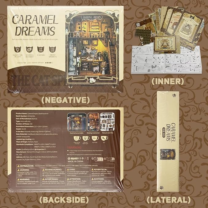 DIY Dollhouse Kit for Adults 2D Stereo Assembly Night Light Sensing Wooden Bookend Jigsaw Building Model (Caramel Dreams)