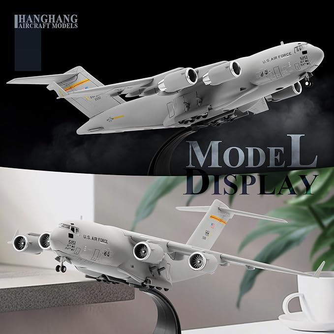 HANGHANG 1/200 Scale US Air Force C-17 Global Overlord Strategic Transport Aircraft Alloy Aircraft Attack Plane Metal Fighter Military Model Fairchild Republic Diecast Plane Model for Collection