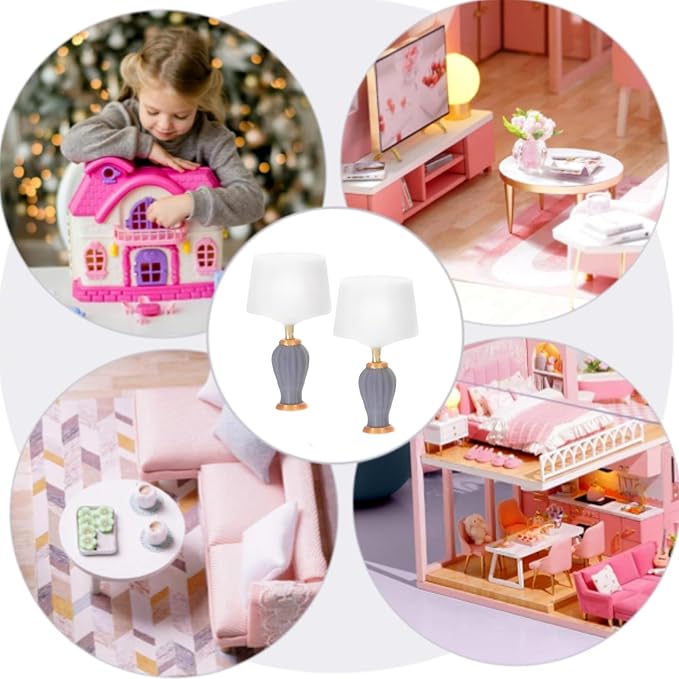 2 Pcs Miniature Table Lamp Models – 1:12 Scale European Design Dollhouse Furniture – Mini Bedside Lamps for DIY Desktop Decoration, Bedroom Diorama, Sand Table, Office, Study & Creative Ornaments