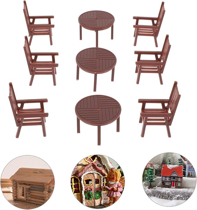 Alipis 3 Sets Miniature Table and Chairs Set (1/75 Fairy Gardens Furniture Ornaments Fairy Village Micro Resin Bench Chair for Dollhouse Accessories Home Micro Landscape Decoration