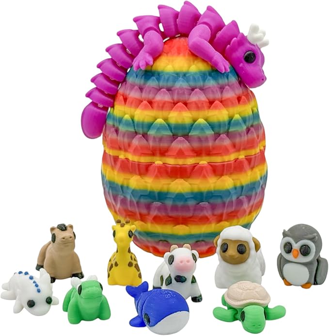 Articulating Animal Figurines – 10-Pack Mystery Mini Collectibles in Egg | 35+ Designs, Rainbow Colors, Premium Toys | Unique Gift for Kids & Adults by VDK Printing (MysteryEgg010)