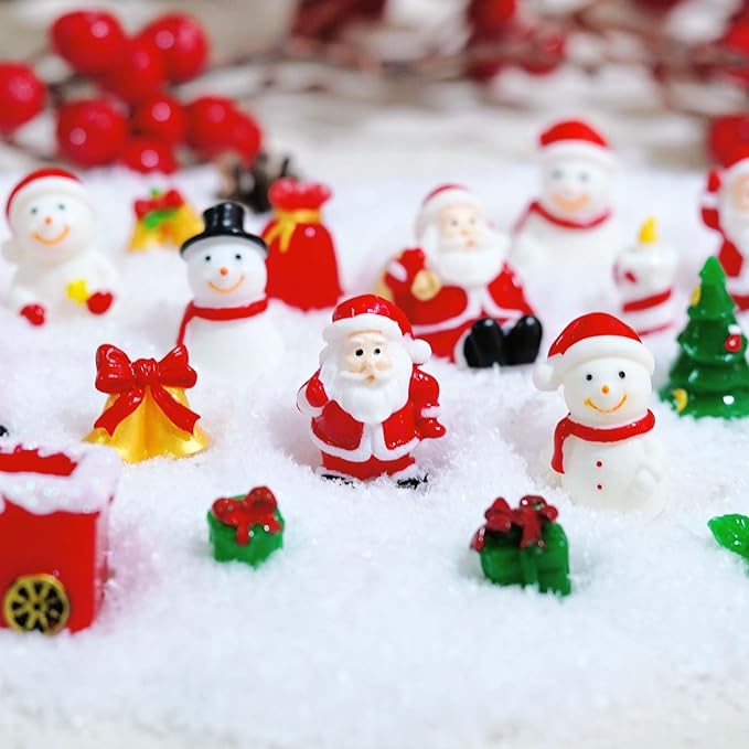 23 Pcs Mini Christmas Figurines Set – Resin Christmas Village Accessories, Santa, Snowman, Gifts, Tree Miniatures for Holiday Tabletop & Craft Decor