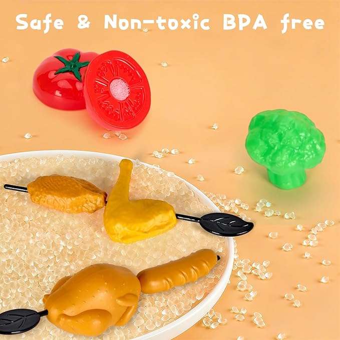 60Pcs Kids Mini Play Kitchen Accessories, Pretend Cooking Play Set with Cookware, Tableware & Fruit & BBQ Sets, Learning Gift for Boys, Girls, Toddlers,Green