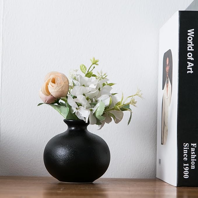 Black Bud Vase Set of 5, Ceramic Small Vases for Modern Decor, Mini Pottery Vases, Boho Decorative Vase for Living Room Fireplace, Centerpiece Table Decorations