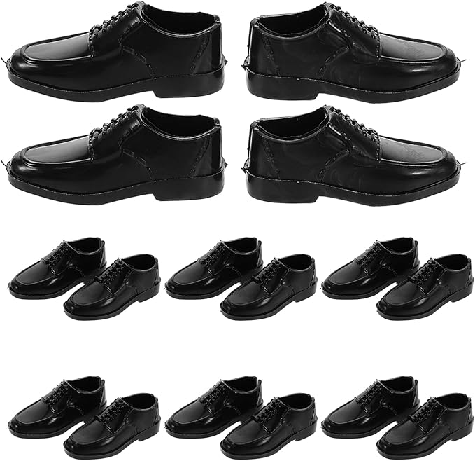 ERINGOGO 10 Pairs Miniature Black Doll Shoes for Scale Dolls Charming Design for Dollhouse Games and Micro Landscape Decorations Easy Swap