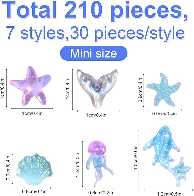 210pcs Mini Ocean Animals, Resin Miniature Marine Animal Figurines Toys Cute Tiny Small Resin Figures Toys Little Sea Creatures for DIY Fish Tank Aquarium Micro Landscape Garden Dollhouse Decor