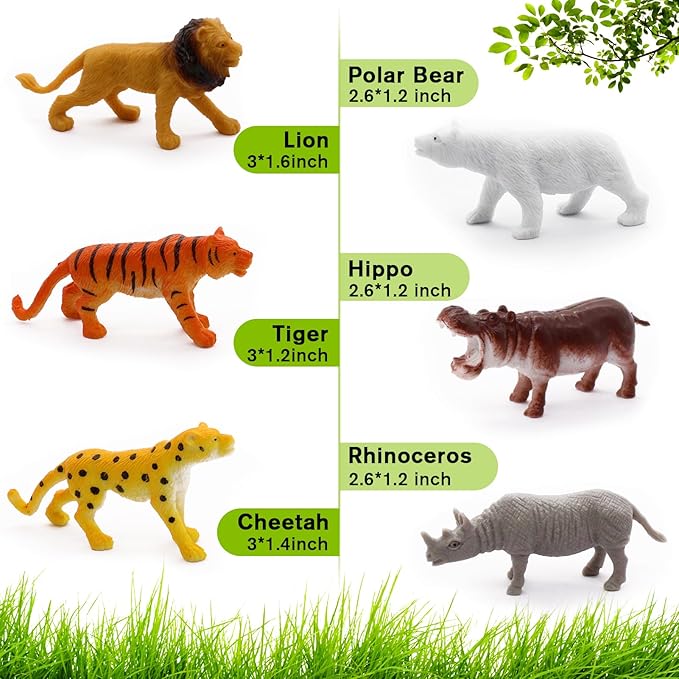 12 pcs Realistic Wild Jungle Animals Figurines Toys,Plastic African Jungle Animals Playset for Kids:Lion,Elephant,Giraffe-Ages 3, Gift for Christmas