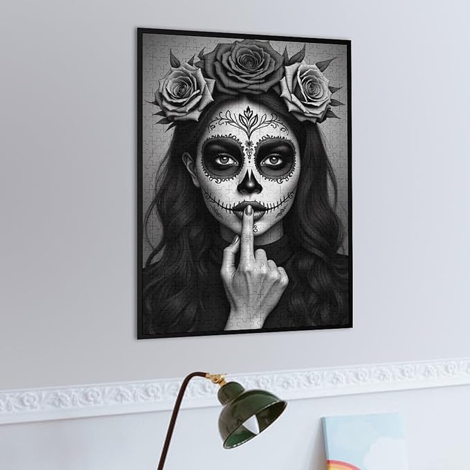 Jigsaw Puzzles for Adults 500 Piece - Gorgeous Sugar Skull Lady Day of The Dead Wooden Puzzle,Family Puzzles，Educational Games，Challenge Puzzles Puzzle Games,Stress Relief Games