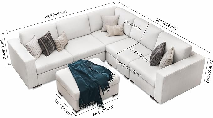 Sectional Couches for Living Room - Modular L Shaped Couch with Ottoman - Beige U Shape Sofa Furniture Set 6 Piece Modern Upholstered Oversized Daybed Sleeper Sofas
