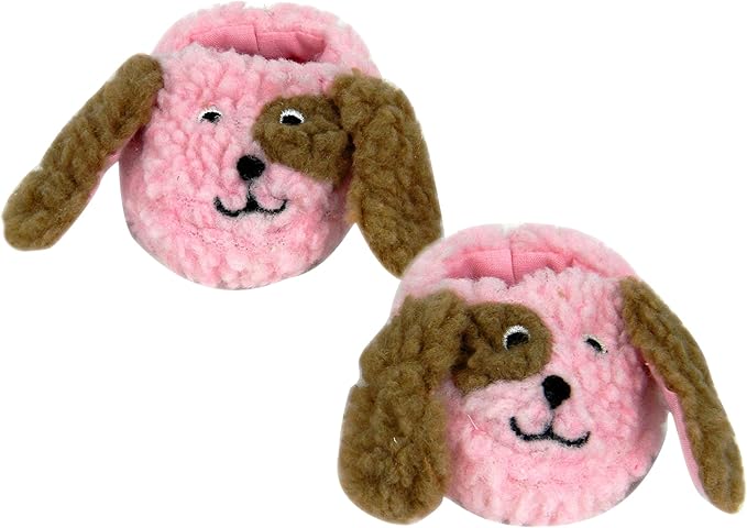 Sophia's Sherpa Puppy Slippers with Embroidered Dog Face and Flappy Ears for 18 Inch Dolls, Pink/Brown