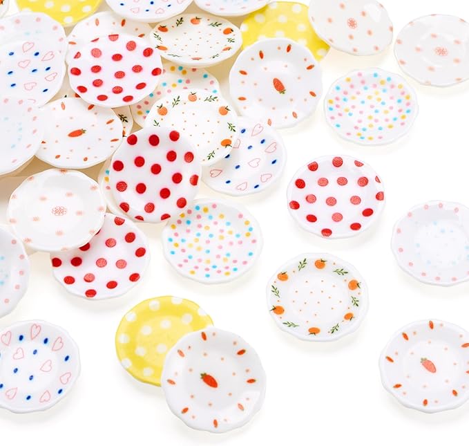 40 Pcs Plastic Miniature Plates Mini Miniature Kitchen Plates Cute Tableware Tray Dishes Dollhouse Ornaments for Landscape Dollhouse Garden Tea Party Decor