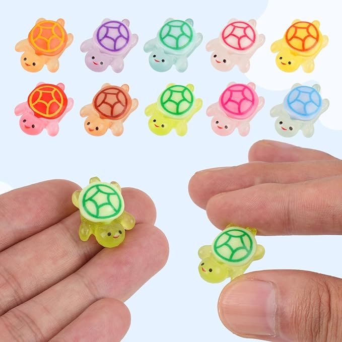 100pcs Luminous Mini Resin Turtles, Glow in the Dark Tiny Sea Turtle Animals to Hide Miniature Figures Small Plastic Ocean Animal for Fairy Garden Micro Landscaping Dollhouse Home Decor Crafts