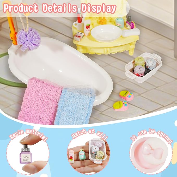 25 Pcs 1 12 Scale Miniature Bathroom Accessories Mini House Bathroom Set Mini Hair Dryer Brush Comb Mirror Perfume Toothpaste Toothbrush Makeup Set for Mini House Bathroom Decoration