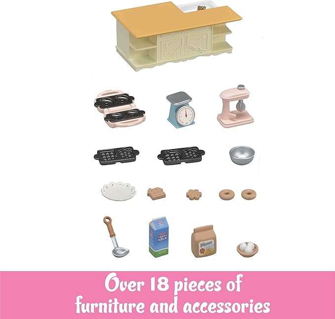 Calico Critters Kitchen Island - Toy Dollhouse Furniture and Accesories Set - Enhance Your Dollhouse with a Functional and Interactive Cooking Center