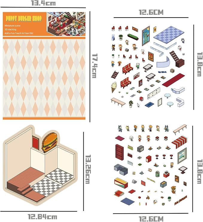 DIY 3D Sticker Scene,6 Sets of Kawaii Miniature Scenic House Stickers,Cozy Room Stickers Therapy Scenes for Adults and Kids Stress Relief Pass The Time and Gifts (Z-2)