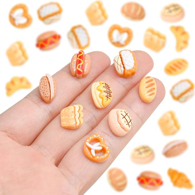 100 Pieces Mini Bread for Dollhouse Miniatures Mini Food for Crafts Tiny Resin Things for Dollhouse Mini Kitchen Micro Landscaping Decoration