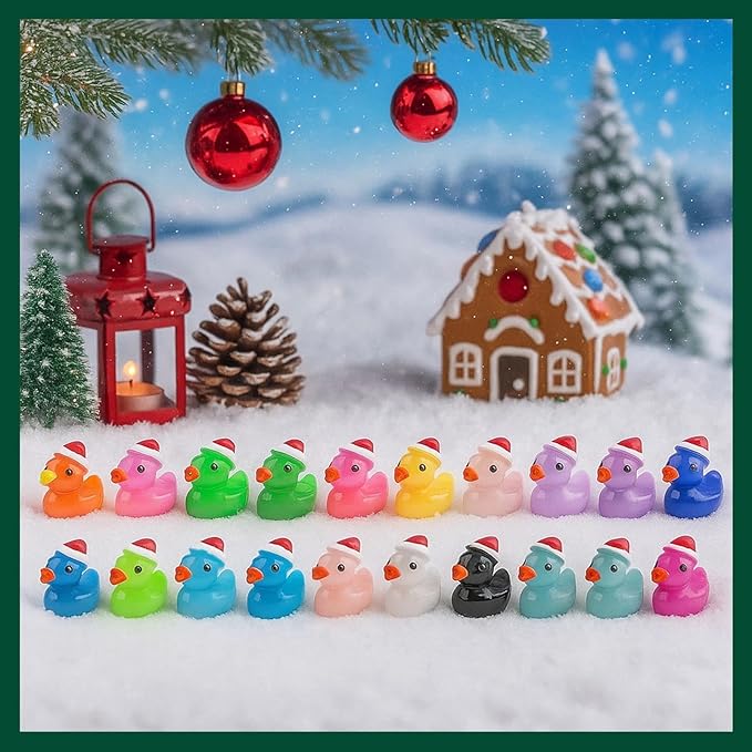 160 Pcs Christmas Mini Resin Ducks Tiny Santa Fairy Hat Duck Miniature Micro Landscape Garden Dollhouse Decor for Xmas Accessories DIY Craft Slime Party Gifts Prank Game Ornament Potted Plants