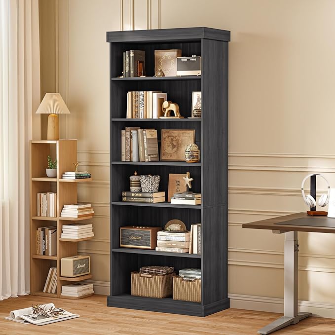70.8" Tall Farmhouse Bookshelf with Glass Doors, Modular Bookcase with 6-Tier Adjustable Shelves, Large Storage Cabinet for Kitchen, Living Room, Black, Set of 4