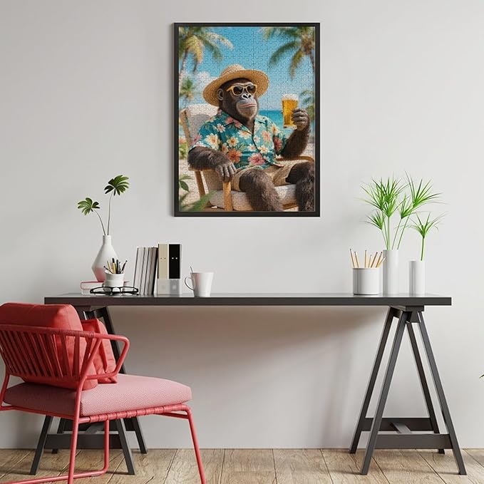 Summer Gorilla – 500 Piece Wildlife Wooden Jigsaw Puzzle, Playful Summer Gorilla Scene, Mind Relaxation, Fun Family Activity