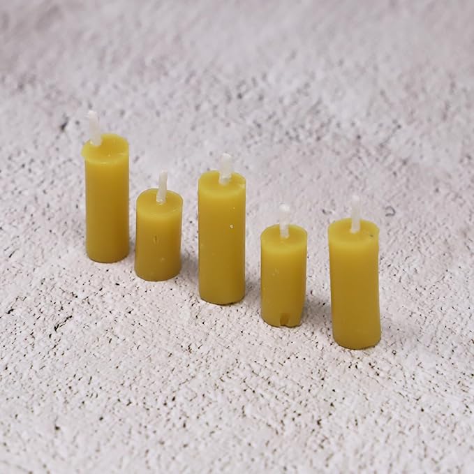 Dollhouse Miniature Candle Set (5pc) - Tiny, Mini, 1/12, Decoration, Decor, Fairy Garden, Rustic, Beesax, Farmhouse, DIY Craft, Art, Project, Diorama (White)