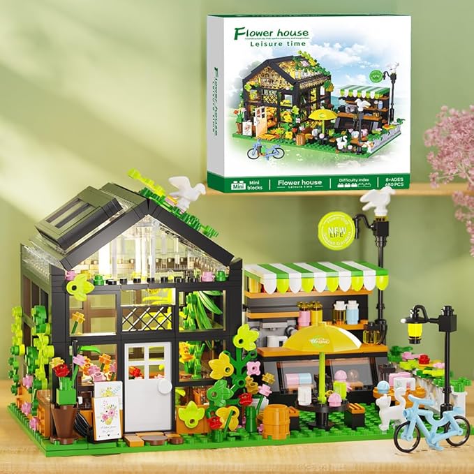 LEGPS YYDS Flower House Building Set with LED, City Street House Flower Shop Building Blocks Toy, Valentine Gift for Girls 8-12 Year, Mini Brick 680pcs
