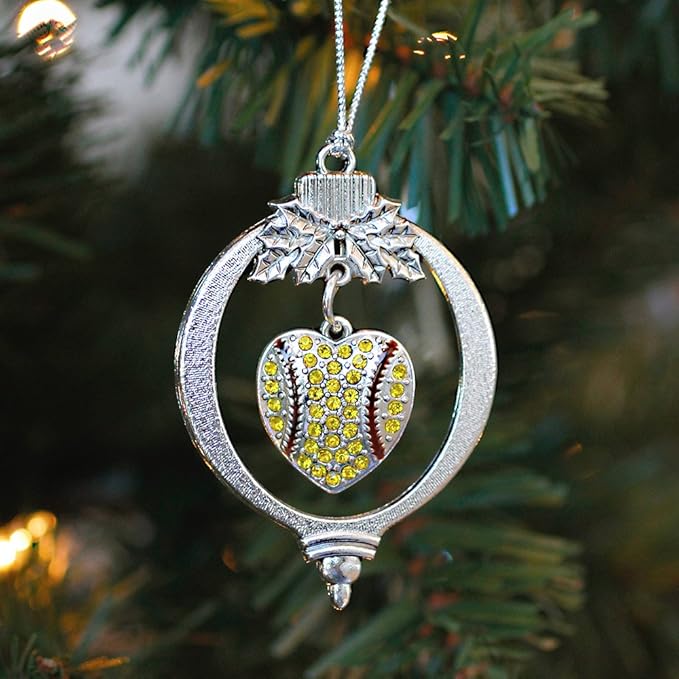 Inspired Silver - Tennis or Softball Heart - Silver Christmas Ornament - Unique Charm Christmas Tree Ornament - Holiday Hanging Decoration