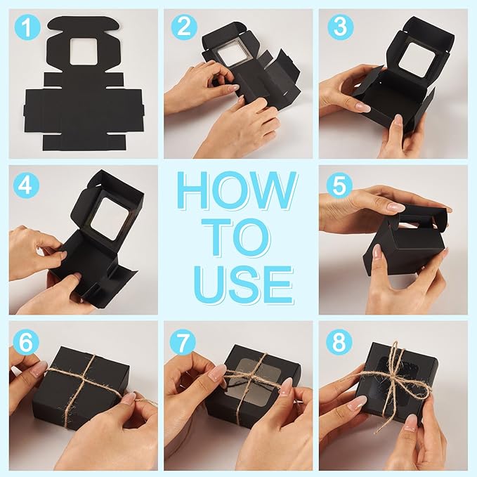 Craftdady 20pcs Small Square Brown Gift Boxes Party Favors Crafts Box with Jute String Folding Packing Boxes with Visible Window for Birthday Christmas Weddings 2.7"x2.58"x1.18"
